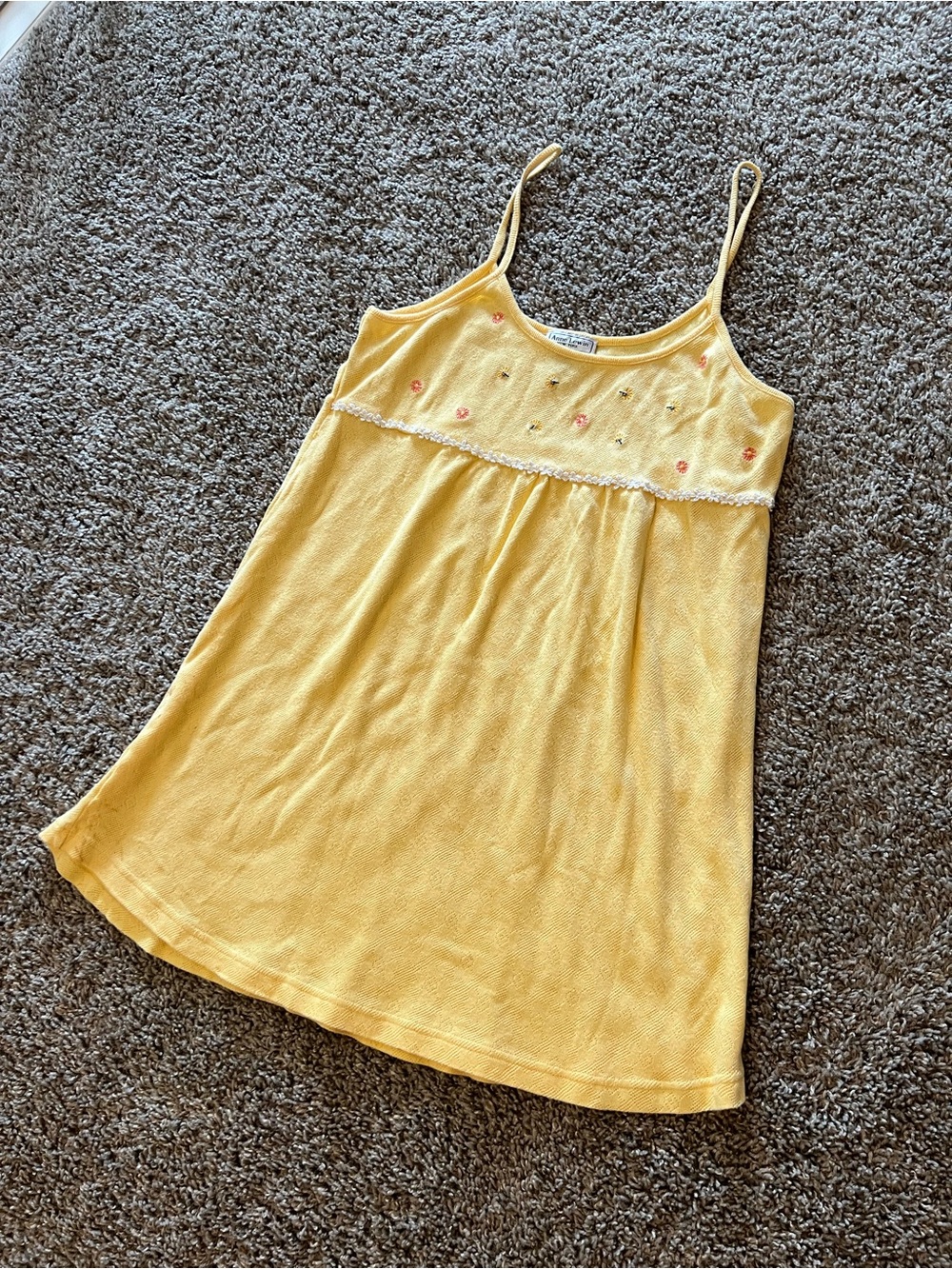 90s Vintage Yellow Babydoll Embroidered Tank Dress
